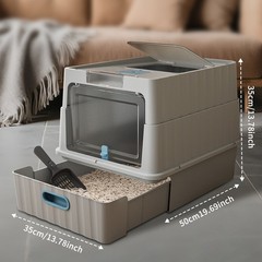 Gray Enclosed Cat Litter Box Pull Out Drawer High Sided Easy Clean Covered Toile
