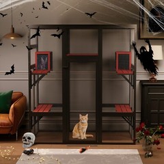 Coziwow Extra Large Catio Outdoor Cat Enclosure with Perches and Condos, Gothic