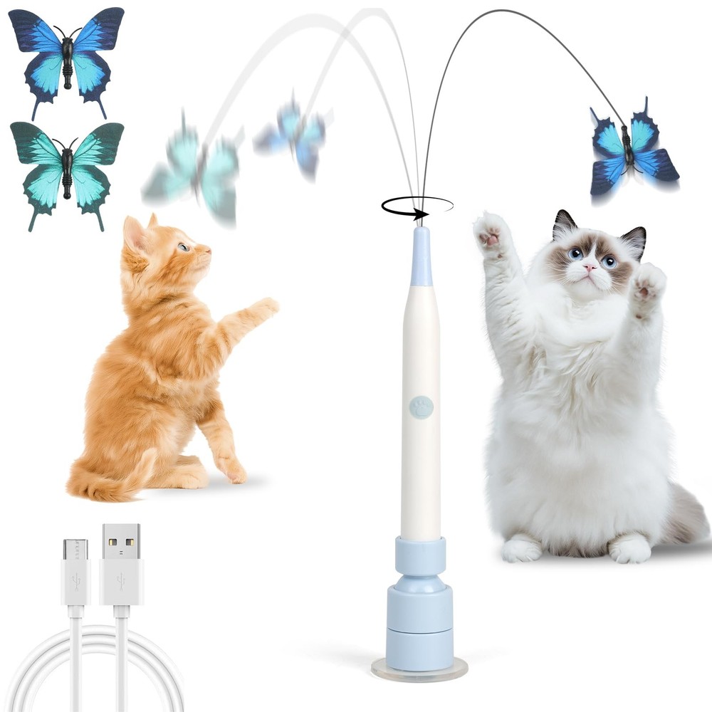 Wortade Interactive Cat Toys for Indoor Cats, Automatic Butterfly blue