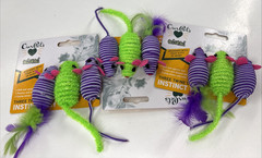 3 x 3 Packs = 9 Total OurPets Three Twined Mice Catnip Toys Green & Purple
