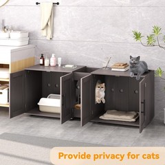 Litter Box Enclosure, Wooden Hidden 2 Cats Litter Box Furniture Cat Double
