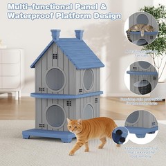 GULAIMOAO Outdoor Cat House Weatherproof, Durable Resin 2 Story, Sky Blue