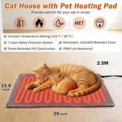 Insulated Heated Cat House Indoor/Outdoor, Weatherproof Cat House with Heated Pa