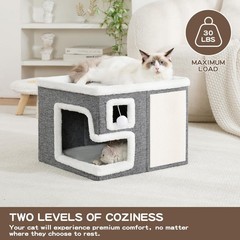 Cat Houses for Indoor Cats, Covered Cave Bed with Scratch Pad and Fluffy Ball…