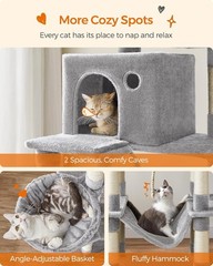 All-in-One Plush Cat Condo: 81.1-Inch Tower with Hammock and 14 Scratching Zones