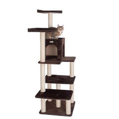 66-Inch Real Wood Cat Tree In Coffee Brown With Four Levels, Two Perches, Condo
