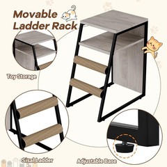 2-in-1 Cat Litter Box Enclosure Furniture with Removable Ladder &Scratching Post