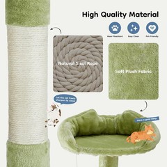 54″ Indoor Cat Tree Tower with Toys,Multi-Level Pet House for Large Cats,Green
