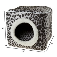Cat Cube Hideout Cave Animal Print 12 x 12 Removable Cushion Kitty Cavern Bed