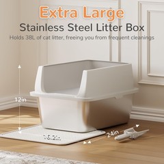 Anti-Leak Step Equipped Stainless Steel Cat Litter Box, XL High Sided Open Top M
