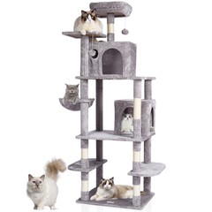 VEVOR Cat Tree 68.5″ Cat Tower with Cat Condos Sisal Scratching Post Light Grey