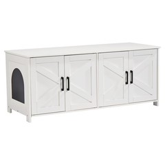 Cat Litter Box Enclosure Furniture Hidden 2 Rooms White 47.2×18.5×19.7in