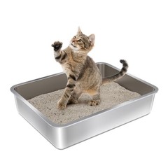 Stainless Steel Litter Box – 17.7″ L x 13.77″ W x 4″ H Metal Cat Litter Box, …