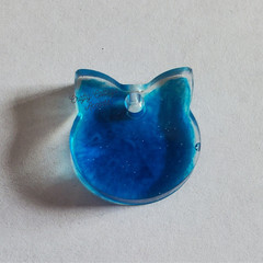 Resin Pet Tag Collar Charm Blue Cat Handcrafted Keychain Backpack Purse Accessor