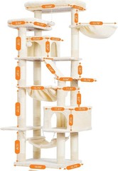 Cat Tree 71-Inch-Tall Tower Indoor Cats W/ 2 Perches 2 Big Condos 2 Hammocks