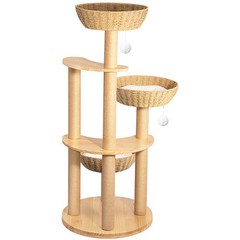 52″ Modern Cat Tree Tower Oak Cat Scratching Tree for Multiple Large Cats