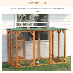 PawHut Outdoor Cat House Catio Wooden Feral Shelter Cage Platforms Large Enter