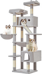 71-Inch Large Cat Tree for Large Cats, Plush Multi-Level Cat Condo with 8 Scratc