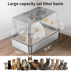 Stainless Steel Cat Litter Box Litter Pan High Side w/ Scoop , Easy Cleaning