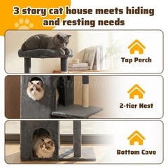 50″ Sturdy Cat Tree, Double Condos, Easy Clean, For Multi-Cat Apartments