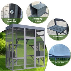 Large Cat Catio Outdoor Cat House Play & Run Enclosure Wooden Cage with Platform