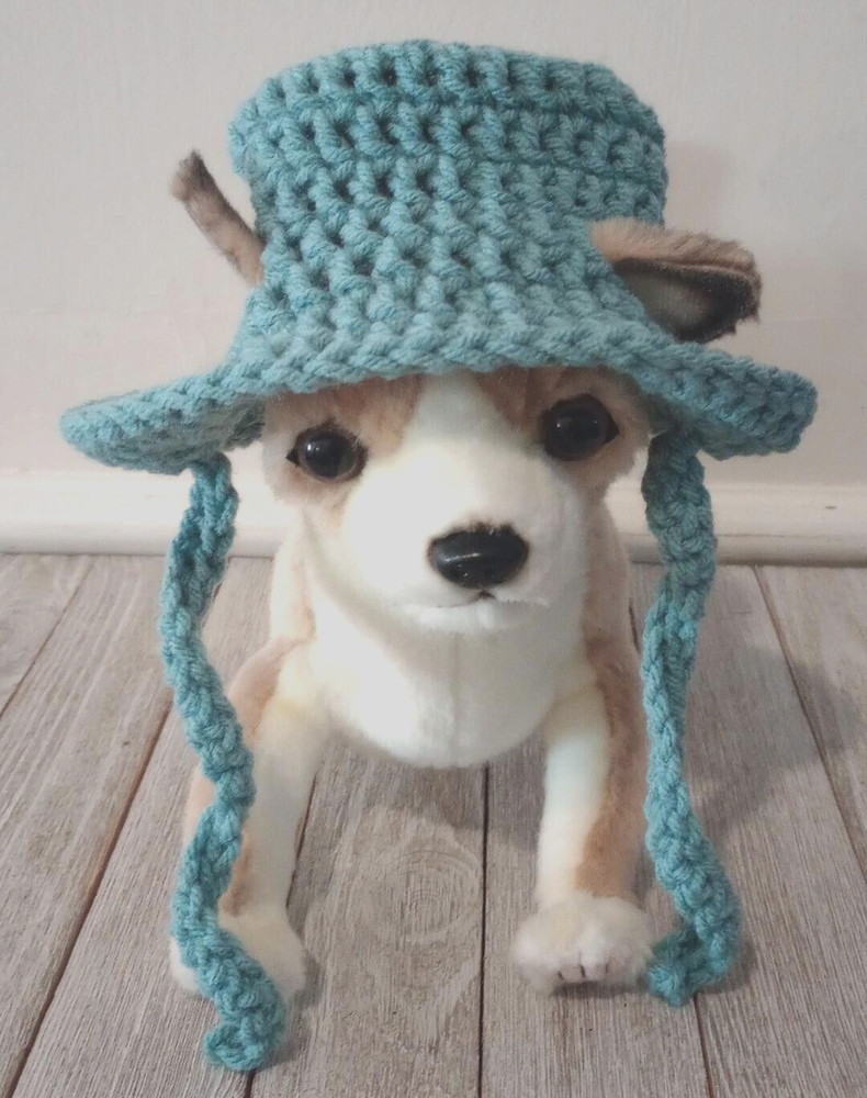 handmade crochet pet dog cat hat bucket xs small breed arctic blue new