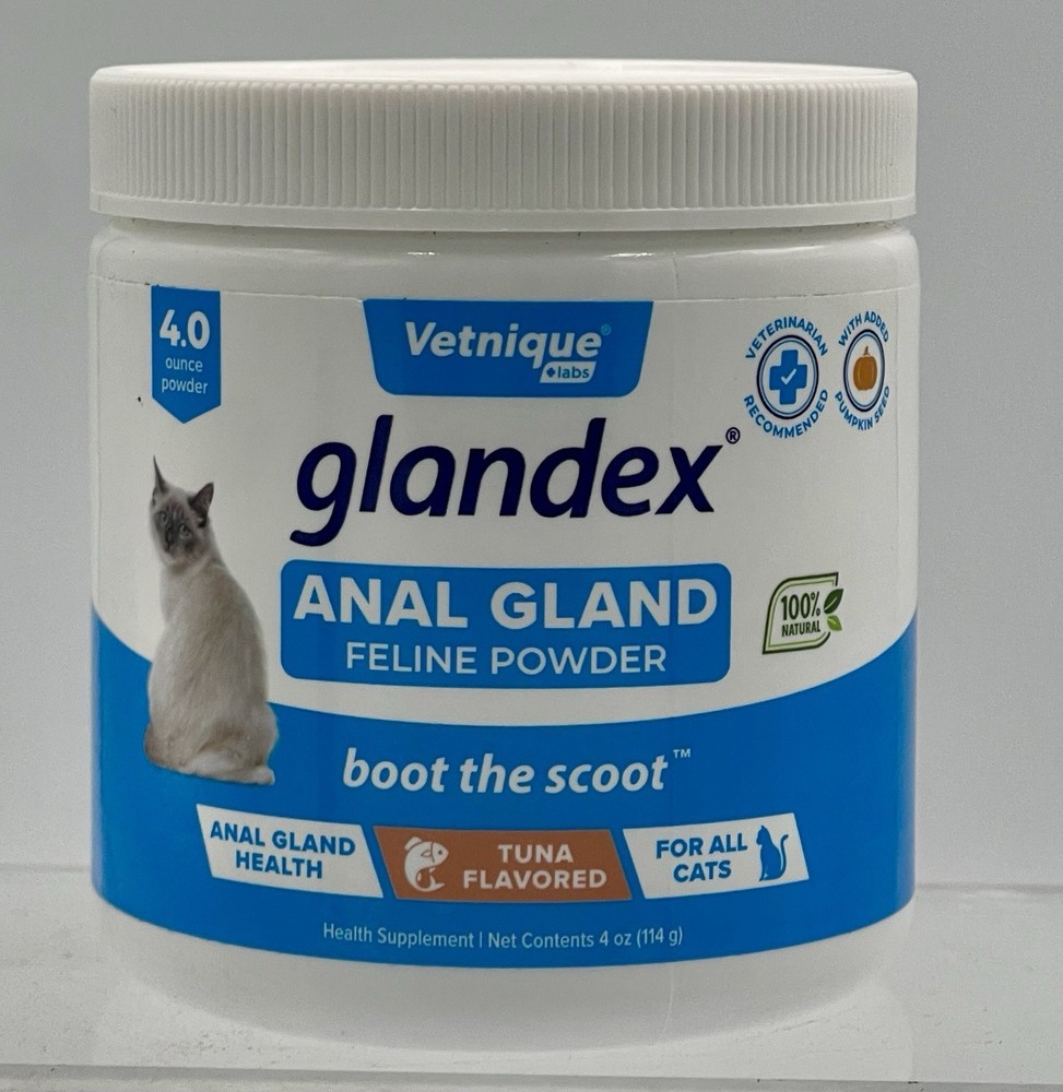 Vetnique Glandex Anal Gland Feline Powder Suppl Tuna Flavored 4oz Cats Exp 06/27