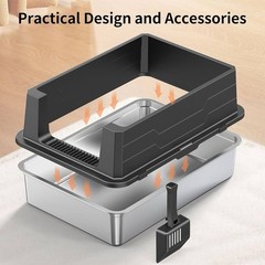 Extra Large Stainless Steel Cat Litter Box Leakproof Odor Resistant 28in×20×12in