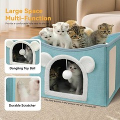 Indoor Cat House Bed Foldable Multifunction Cat Cave and Scratching Board (Large