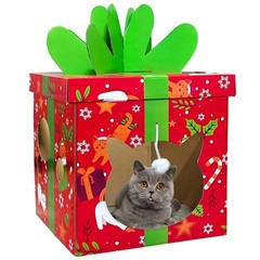 Cardboard Christmas Cat House, Cat Scratcher House with Reversible Scratching…