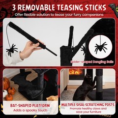 Gothic Cat Tree, 70” Cat Tower w Castle, House, Coffin Bed, Spider Hanging Balls