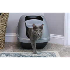 Petmate Hooded Enclosed Cat Litter Pan Covered Box with Door Large Blue Silver