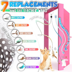 Retractable Cat Feather Toys 7PCS Refills with Bell, Interactive Doorway Hanging