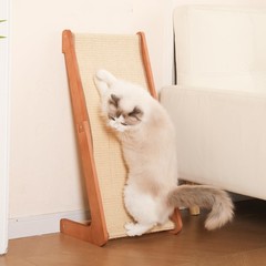 Large 28.5 Sisal Cat Scratcher L-Shaped Solid Wood Post, Beechwood Base Pad