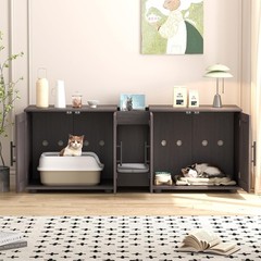 Litter Box Enclosure, Wooden Hidden 2 Cats Litter Box Furniture Cat Double