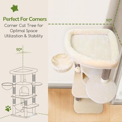 Globlazer Corner Cat Tree, 51in Curved Series Modern Cat Tower for Indoor Cat…