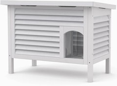 Outdoor Cat House Solid Wood Feral Cat Shelter with Ventilated Waterproof Roof