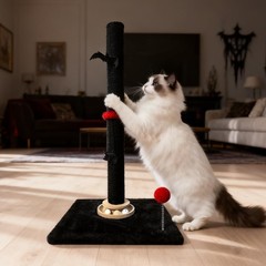 Purrzone Gothic 27” Scratching Post, Cat Scratcher Indoor, Wooden Ball Black