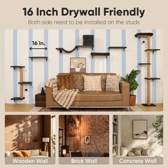 Cat Wall Shelves, Stable & Safe 4 in 1 Cat Furniture Set,16 Inch Drywall – Gray