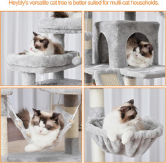 Cat Tree, 71-Inch-Tall Tower for Indoor Cats with 2 Perches, 2 Big Condos, 2 Ham