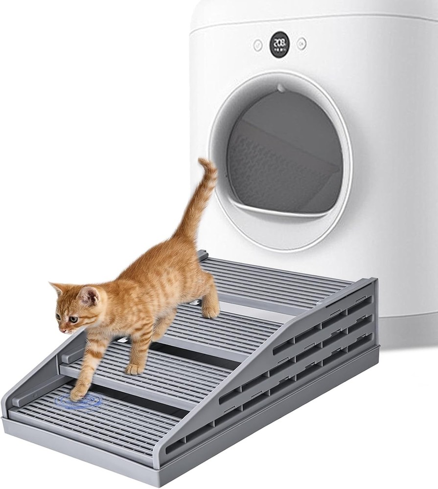 16.5″ Adjustable Litter Box Step for Small & Elderly Cats, Easy to Clean, Grey
