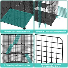 4-Tier Cat Cage Indoor Cat Enclosures DIY Detachable Metal Cat Kennel w/Hammock