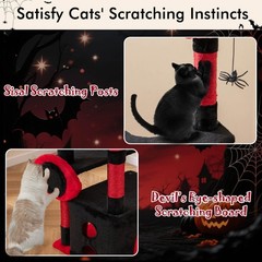 52” Gothic Cat Tree w/ Plush Perch & Condo Hammock& Hanging Spider Toy