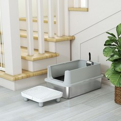 PawHut XL Stainless Steel Cat Litter Box High Sided Include Scoop & Pad