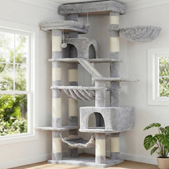 Cat Tree, 71-Inch-Tall Tower for Indoor Cats with 2 Perches, 2 Big Condos, 2 Ham