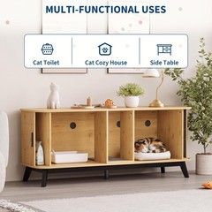 Sliding Door & Cat Litter Mat Included Walnut Hidden Litter Boxes Furniture, Cat