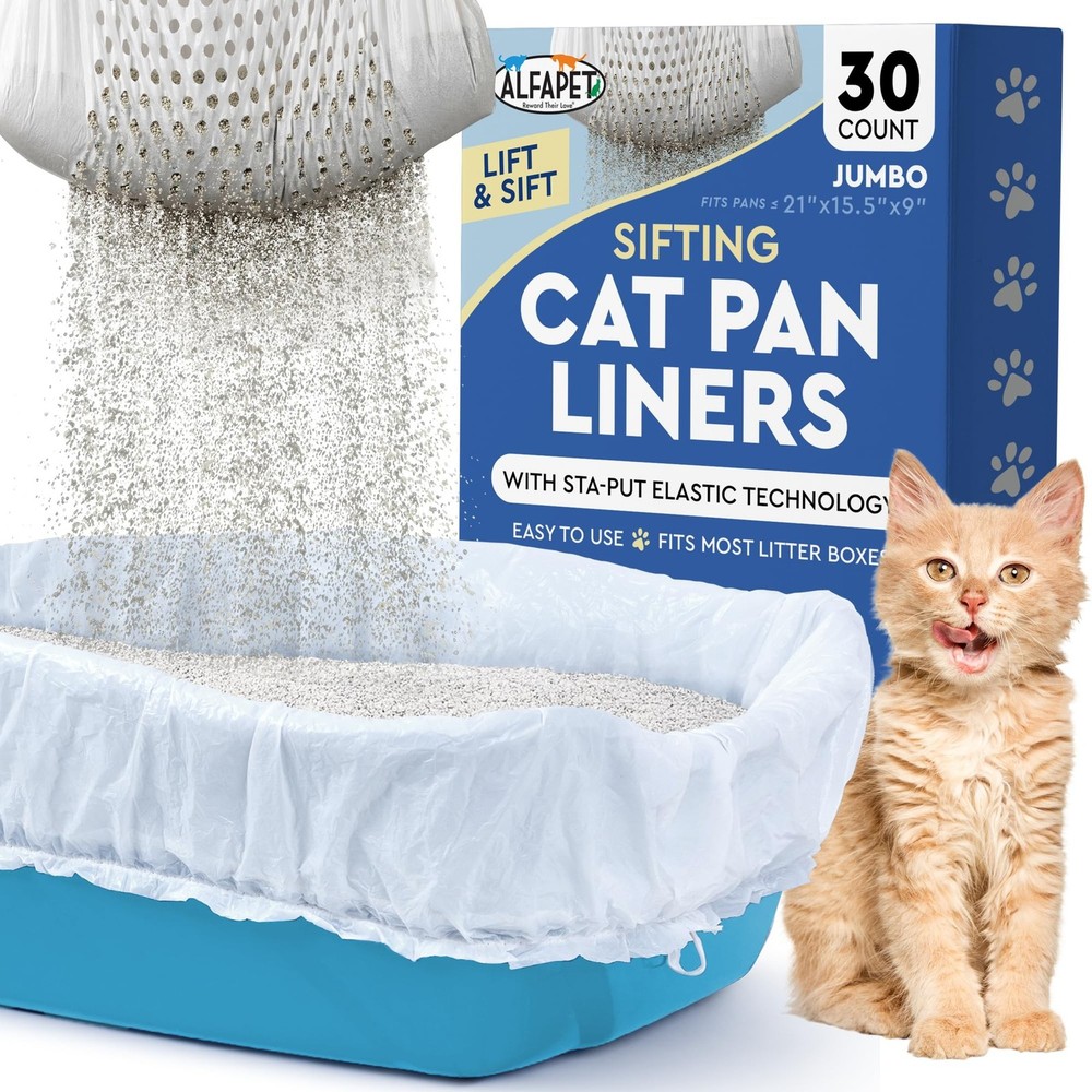 Alfapet Sifting Cat Litter Box Liners – Jumbo 30 Count, Tear-Resistant Cat Li…