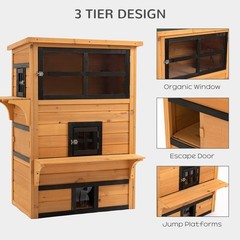 Feral Cat House Outdoor, 3-Tier Kitty Shelter, Weather Resistant, w/ Escape Door
