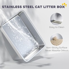 PawHut XL Stainless Steel Cat Litter Box High Sided Include Scoop & Pad