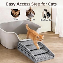 16.5″ Adjustable Litter Box Step for Small & Elderly Cats, Easy to Clean, Grey